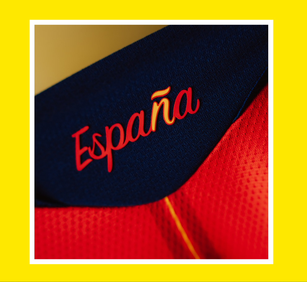 Visual composition featuring the back of the Spain FIFA World Cup 26™ Home Uniform